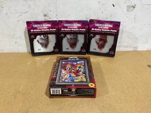 lot 419 image: LOT OF 4 Godzilla 3D Motion Posters & One Piece LED Wall Art