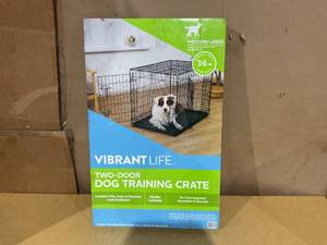lot 162 image: Vibrant Life Double Door Metal Wire Dog Crate with Leak-Proof Pan and Divider