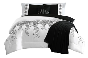 lot 159 image: 5PCS FullQueen Mainstays White and Black Embroidered Comforter Set