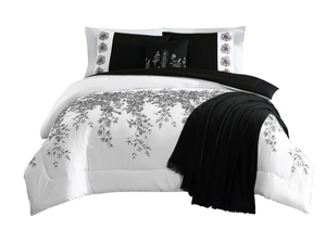 lot 161 image: 5PCS FullQueen Mainstays White and Black Embroidered Comforter Set