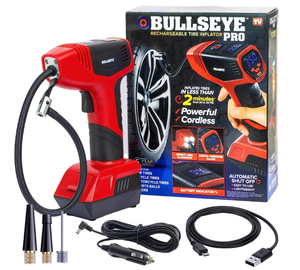lot 422 image: Bullseye Pro Tire Inflator 150 PSI Electric Air Compressor Portable Air Pump Car Bike LED 12V DC