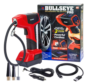 lot 423 image: Bullseye Pro Tire Inflator 150 PSI Electric Air Compressor Portable Air Pump Car Bike LED 12V DC
