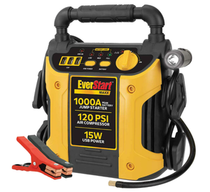 lot 432 image: EverStart Maxx 1000 Peak Amp Jump Starter with 120 PSI Compressor, Pivoting LED Light, 3X USB Ports