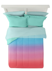 lot 646 image: 7PCS Full Size Your Zone Rainbow Ombre Polyester Bedding Set for Girls