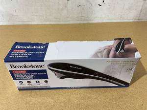 lot 239 image: Brookstone Handheld Percussion Body Massager, 4 Vibration Modes, 5 Interchangeable Heads