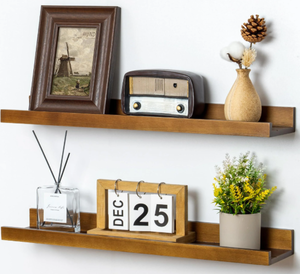 lot 454 image: FLYJOE Picture Ledge Wall Shelves 24 Inch Width Set of 2, Solid Pine Wood Rustic Floating Ledge Shelves for Wall,Walnut