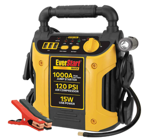 lot 475 image: EverStart Maxx 1000 Peak Amp Jump Starter with 120 PSI Compressor, Pivoting LED Light, 3X USB Ports