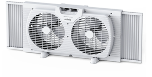 lot 549 image: Shinic 9 3-Speed Twin Window Fan with Removable Bug Screen,Fully Assembled,(22 to 33-12), White