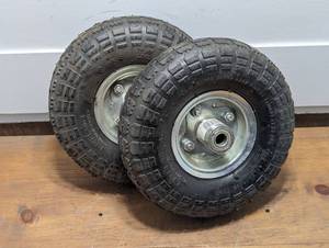 lot 81 image: Pair 10 - 4.103.50-4 Wheels - Nylon Tube Tire - Max Load 300lbs - 30 PSI