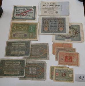 lot 47 image: 14 wartime German Mark Reichsbanknotes from 1920,  1922