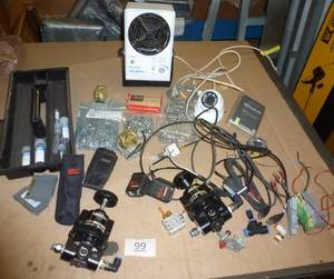 lot 99 image: Variety of tools - bearings, pressure regulators, lock nuts, camera, air filter, scanners