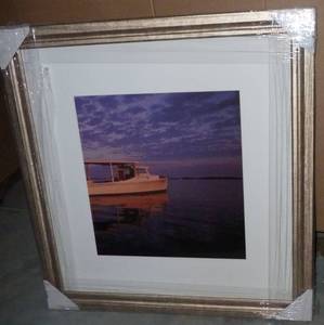 lot 81 image: 3 framedglass boat pictures and 3 tall grass pictures