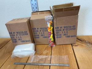 Added Removal Dates 3 Cases, 2"x8", 2 mil, Clear, Plastic Bags, Zip Lock Top, 1,000 Bags per Case Total 3,000 Bags in This Lot, Item #CZ20208