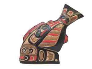 lot 59 image: Great Looking Northwest Coast Style Wood Carving - Fish wBirds