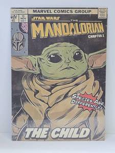 lot 64 image: Large Tin Decor Sign - Star Wars Mandalorian Baby Yoda Wall Display Sign