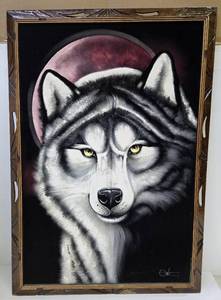 lot 66 image: Very Nice LARGE Vintage Framed Signed Original Painting on Velvet - Signed Ortiz