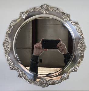 lot 48 image: Ornate Vintage Signed REED & BARTON King Francis Round Silver Plated Mirrored Platter
