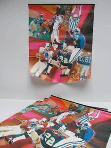 lot 31 image: Lot of 7 NOS Vintage 1970s Leroy Nieman Style NFL or CFL Football Posters
