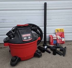 lot 158 image: Nice Condition CRAFTSMAN Shop Vacuum wMany Attachments & Supplies