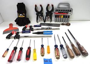 lot 167 image: Very Nice Lot of Assorted Good Hand Tools Clamps Saw etc 