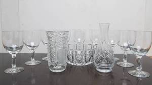 lot 199 image: Matching Set of 9 Signed FOSTORIA Glass Goblets #3 - Plus 3 Pieces of Cut Crystal