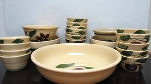 lot 200 image: LARGE Lot of Vintage Ovenware Stoneware wMANY Advertising Bowls SCHWANS DAIRY