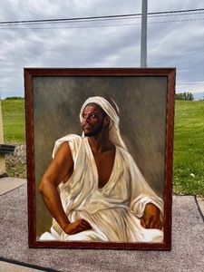 lot 6 image: Excellent Large Framed Original Oil on Canvas Portrait Painting - Portrait of an Arab - after Alexandre Cabanel
