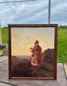 Excellent Large Framed Original Oil on Canvas - "Bedouin at Dawn" after Niels Simonsen