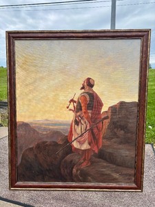 Excellent Large Framed Original Oil on Canvas - "Bedouin at Dawn" after Niels Simonsen