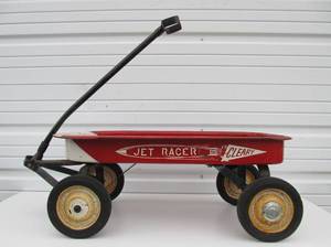 lot 255 image: Very Cool Vintage 1950s era CLEARY JET RACER Metal Wagon