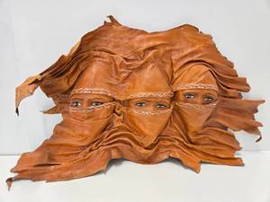 lot 279 image: Great Looking Leather 3-Face Wall Display Sculpture