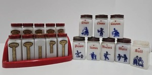 lot 291 image: 2 Vintage Milk Glass Art Deco Spice Jar Sets