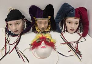 lot 307 image: Lot of 4 Harlequin or Jester 3D Face Sculptures