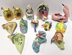 lot 320 image: Nice Collection of Vintage 1940s era Ceramic BirdParrot etc Wall Pockets