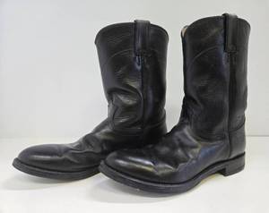 lot 345 image: Pair of Vintage JUSTIN Leather Cowboy boots - Black - Mens Size 9.5