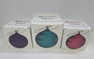 lot 352 image: 3 Larger Mercury Glass Ball Ornaments