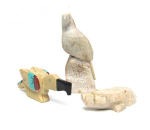 lot 371 image: Hand Carved Signed Native American Bird, Eagle & Bear