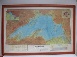 lot 373 image: Large Vintage Lake Superior Wall Map Framed 38