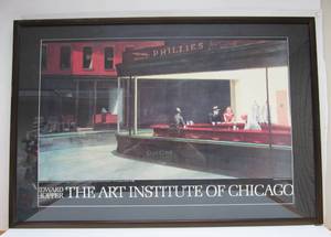 lot 374 image: Vintage 1982 Edward Hopper Nighthawks The Art Institute of Chicago Poster Framed 37