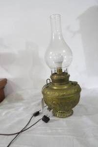 lot 12 image: Brass kerosene Miller lamp, been el...