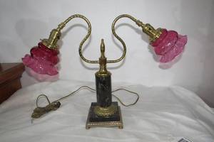 lot 13 image: Marble and brass double electric la...