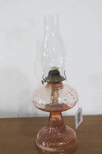 lot 17 image: Pink depression kerosene lamp...