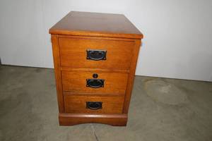 lot 30 image: Wood file cabinet, with keys...