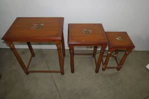 lot 32 image: (3) Painted stacking tables...