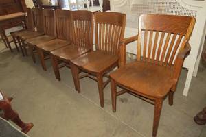 lot 53 image: (6) Wood chairs including one capta...