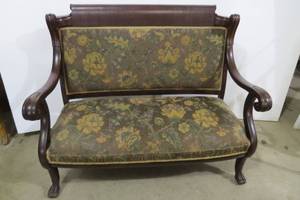lot 37 image: Setteeloveseat with fabric and woo...