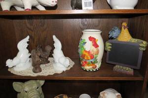 lot 68 image: Decorative chickens, some cast iron...