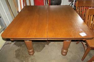lot 83 image: Square wood table, on wheels with ...