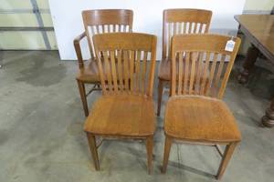 lot 84 image: (4) Wood chairs, including one capt...