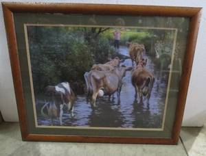 lot 94 image: Matted and framed cow picture...